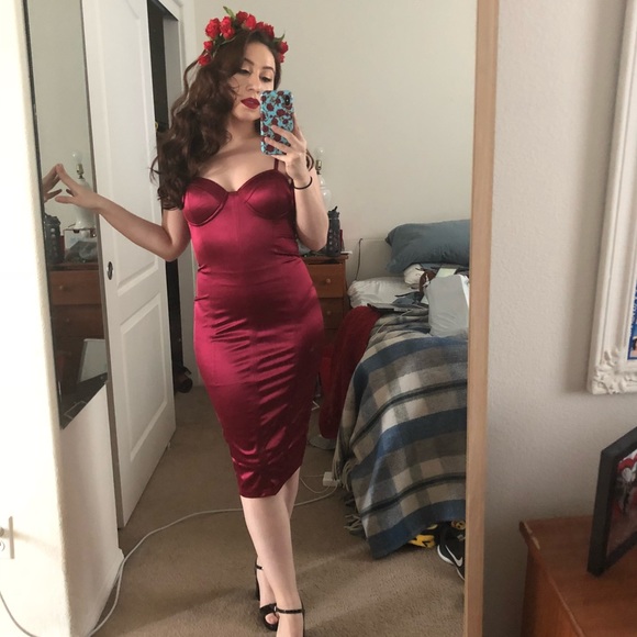 tight dark red dress